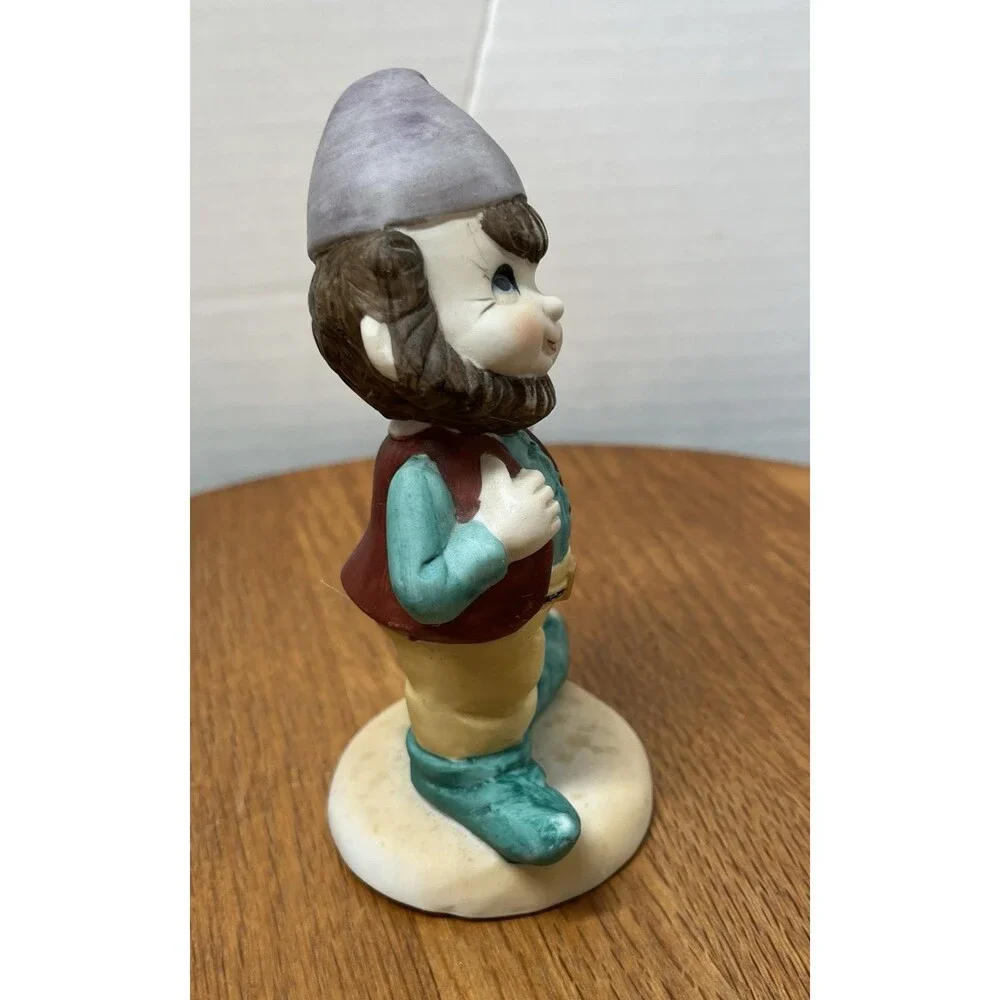 Lego Elf Pixie Gnome Figurine Purple Hat Pointing Finger Green Elf Shoes Ceramic